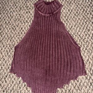 Sleeveless Ribbed Knit Sweater - Purple